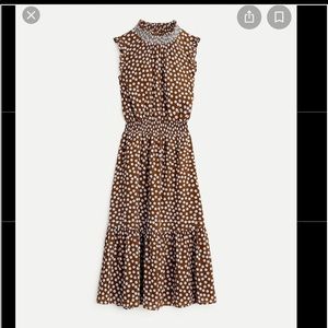 J. Crew tan dress with polka dots and ruffles